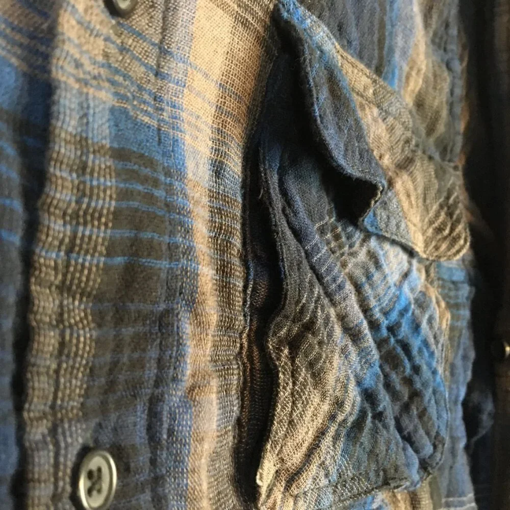 Urban Outfitters Standard Cloth Shirt S M XL Boyfriend Plaid Long Sleeve Blue